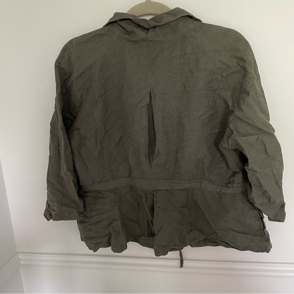 Christopher + Banks Linen Blend Olive Green Zip Tie Jacket Large - Picture 4 of 6